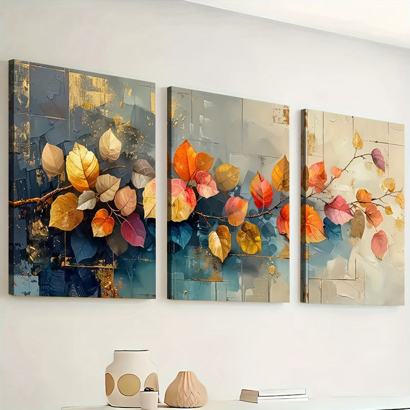 Feuilles d'automne, impression sur toile 3 pièces pour décor de salon, 16 * 12 pouces 3 pièces