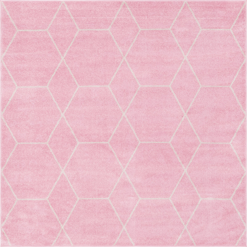 Debrodie Geometric Area Rug, Square 7'1", Pink