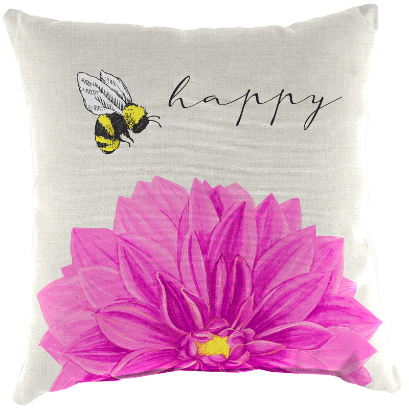14" x 14" Outdoor Throw Pillow, White Happy