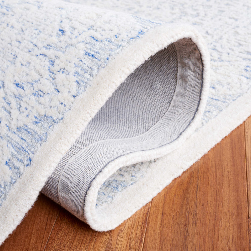 Kayllie Hand Tufted Wool Cotton with Latex Floral Rug in Blue/Ivory, Rectangle 5' x 8'
