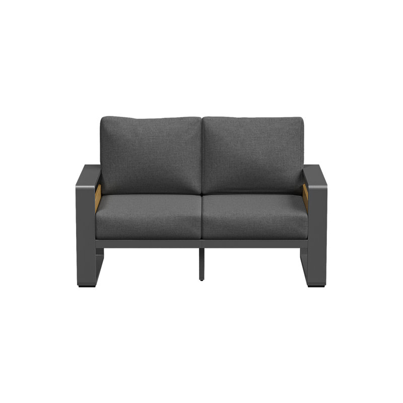 Outdoor Aluminum Patio Loveseat With Cushions, Dark Gray