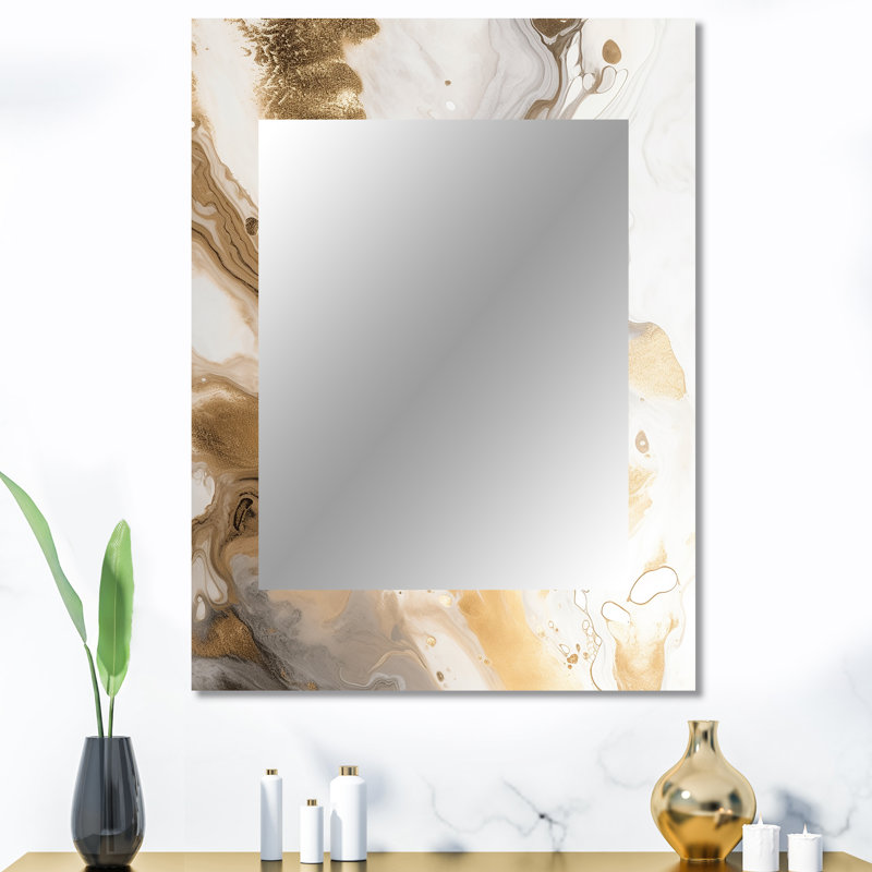 Or et gris A Marble Effect IV - miroir décoratif en marbre, miroir mural moderne, impression d'art en métal, 40 po x 30 po