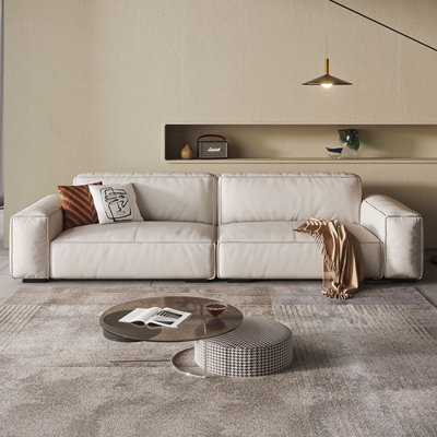 White Genuine Leather Modular Sofa cushion couch