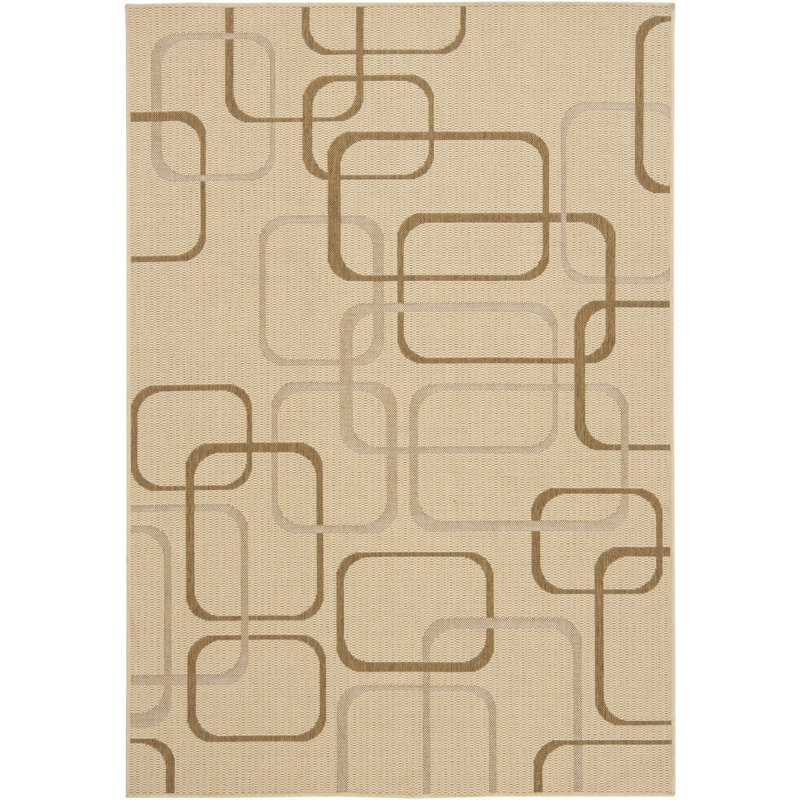 Annabel Machine-Woven Beige Geometric Polypropylene Dhurrie Rug, Rectangle 5' x 8'