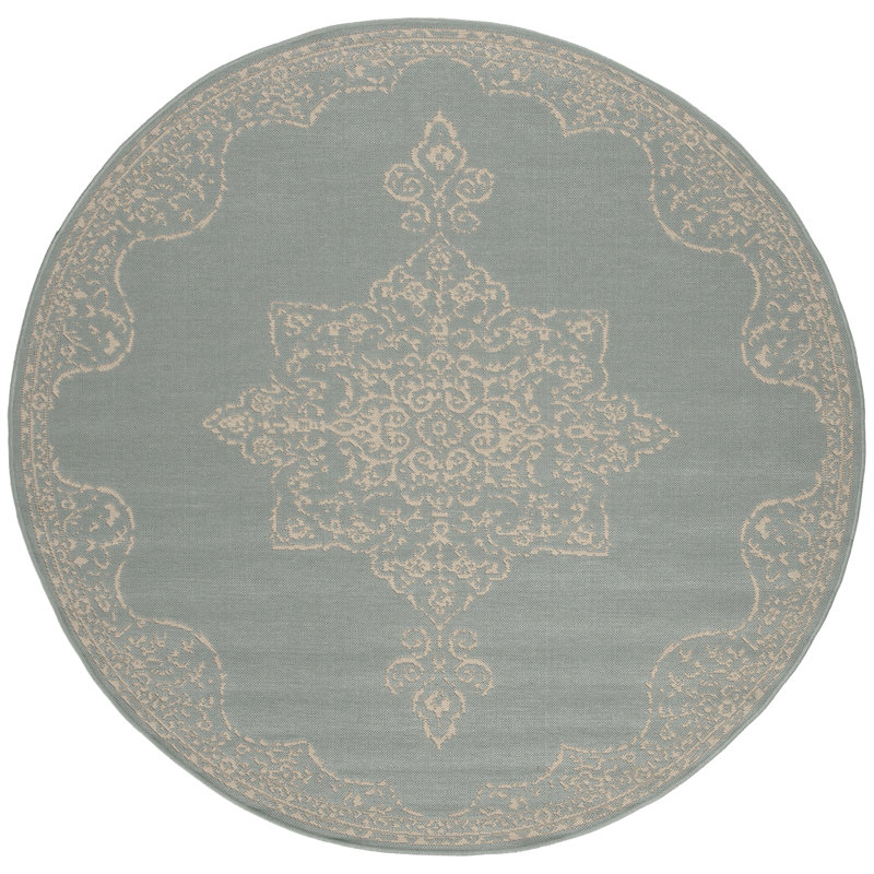 Tapis oriental crème / turquoise Danya, Rond 8 pi