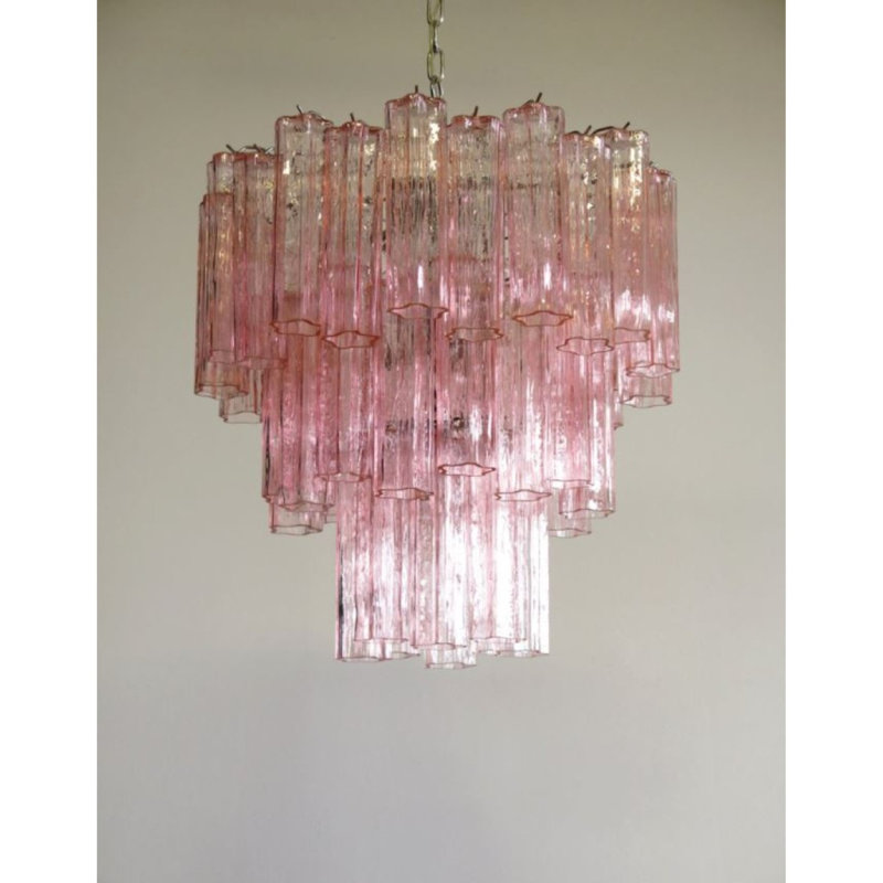 Lustre rétro en verre de Murano, Or français, H 55 po x l 25 po x P 25 po, Cognac