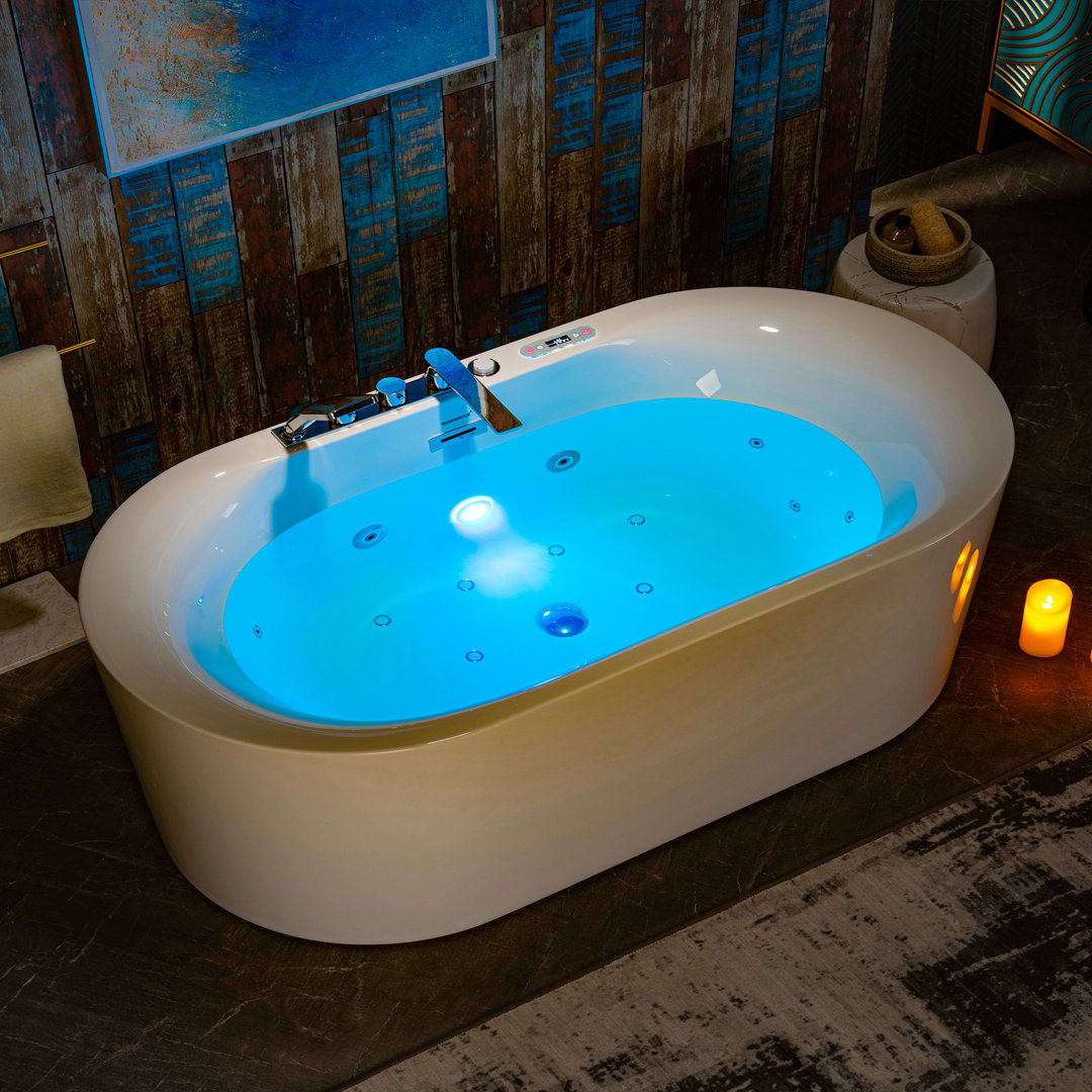 72" x 35.4" Whirlpool and Air Bath Heated Soaking Combination Tub with Tub Filler WoodBridge