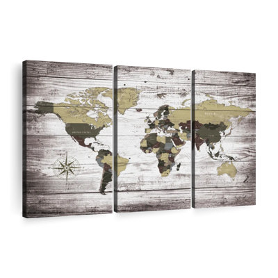 «Aged World Map XXX III», ensemble de 3 reproductions sur toiles par Jorge S