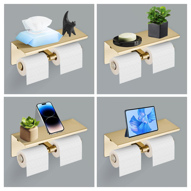 Wall Mounted Toilet Paper Holder, Gold