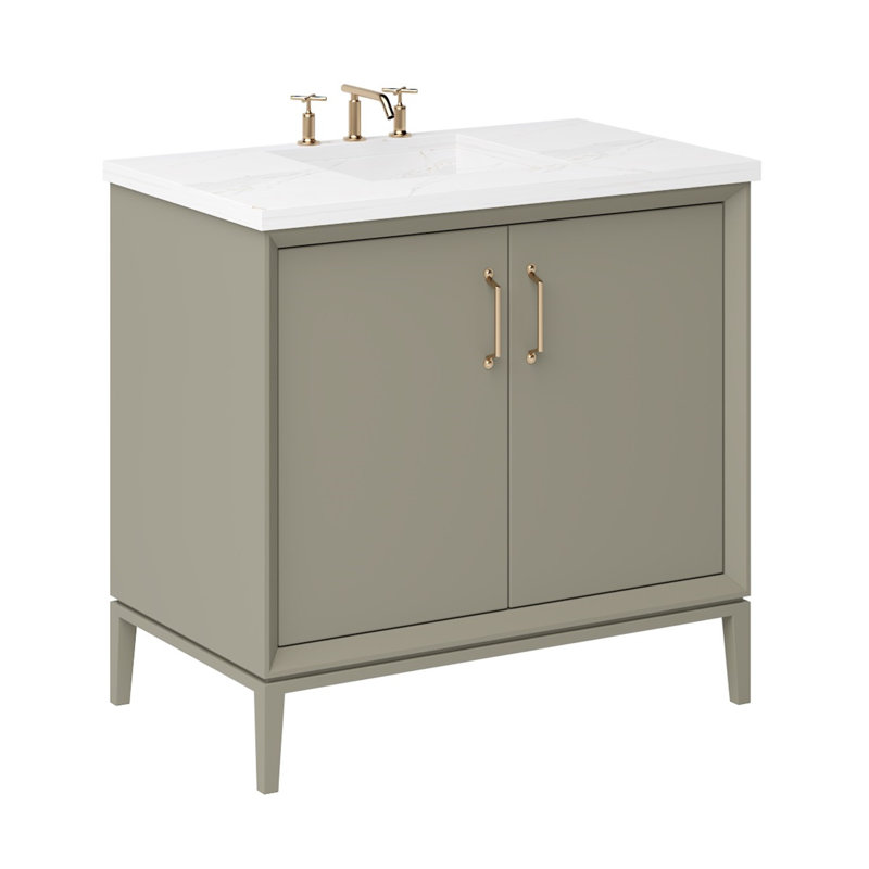 Alexandra Single Bath Vanity, French Olive, 24", Satin Gold
