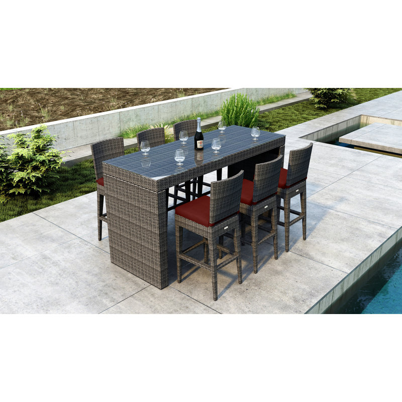 Gilleland 6 - Person Patio Dining Set with Rectangular Table , Sunbrella® Cushions Included, Canvas Henna Sunbrella® Canvas