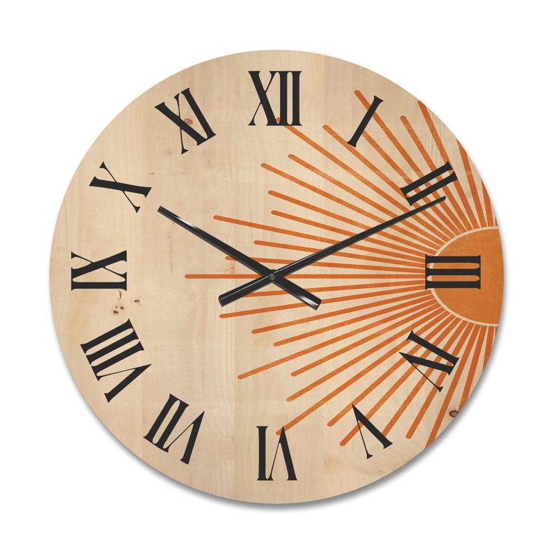 Horloge murale orange en forme de soleil orange I, Moyenne