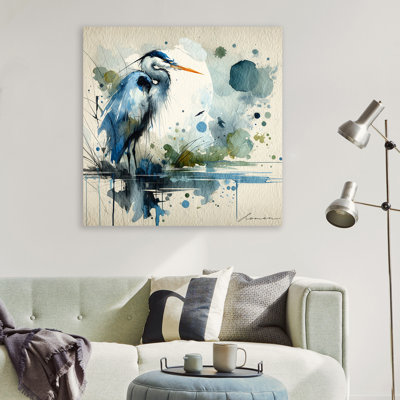 Blue Reverie - Abstract Heron Watercolor Art On Canvas Print