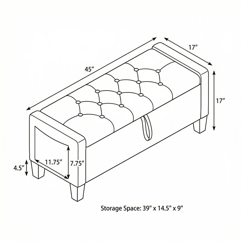 Banc rembourré avec repose-pieds avec charnière de sécurité et couvercle capitonné pour l'organisation du salon et de la chambre à coucher