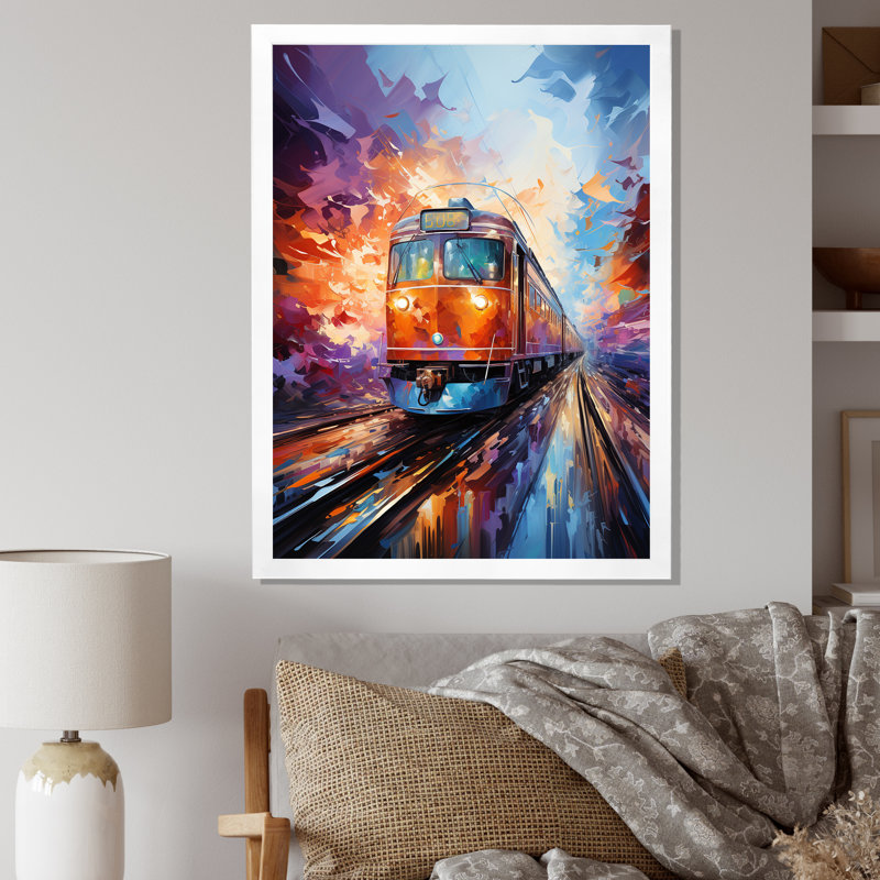 Train Rythmes audacieux - décoration murale moderne, H 44 po x l 34 po x P 1,5 po, Cadre photo blanc