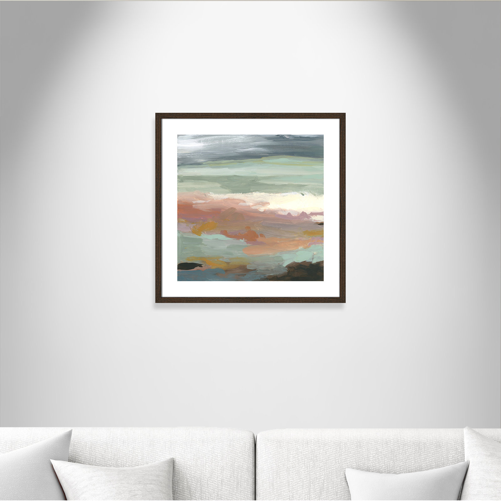 Bingham "Ocean Bluffs" Painting by Carol Robinson, 24.75" H x 24.75" W, Picture Framed Paper, Walnut Wood
