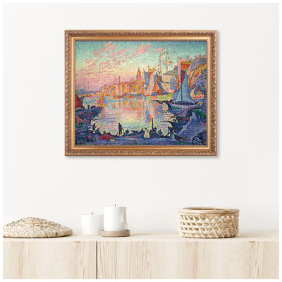 Le port de Saint-Tropez, art encadré, taille: 20 x 16, encadré: 26,5 x 22,5, encadré doré en bois, Paul Signac, reproduction d'art classique. Estampe numérique