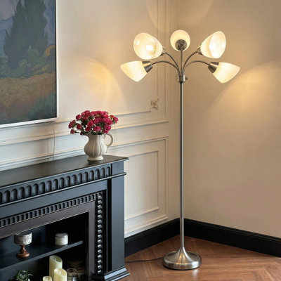 Medusa Tree Floor Lamp with 5 Adjustable Gooseneck Arms, 67" Tall Standing Reading Light with 4-Way Switch, Sand Nickel Modern Floor Lamp for Living Room Bedroom Office, E26 Socket (Bulb Not Included)