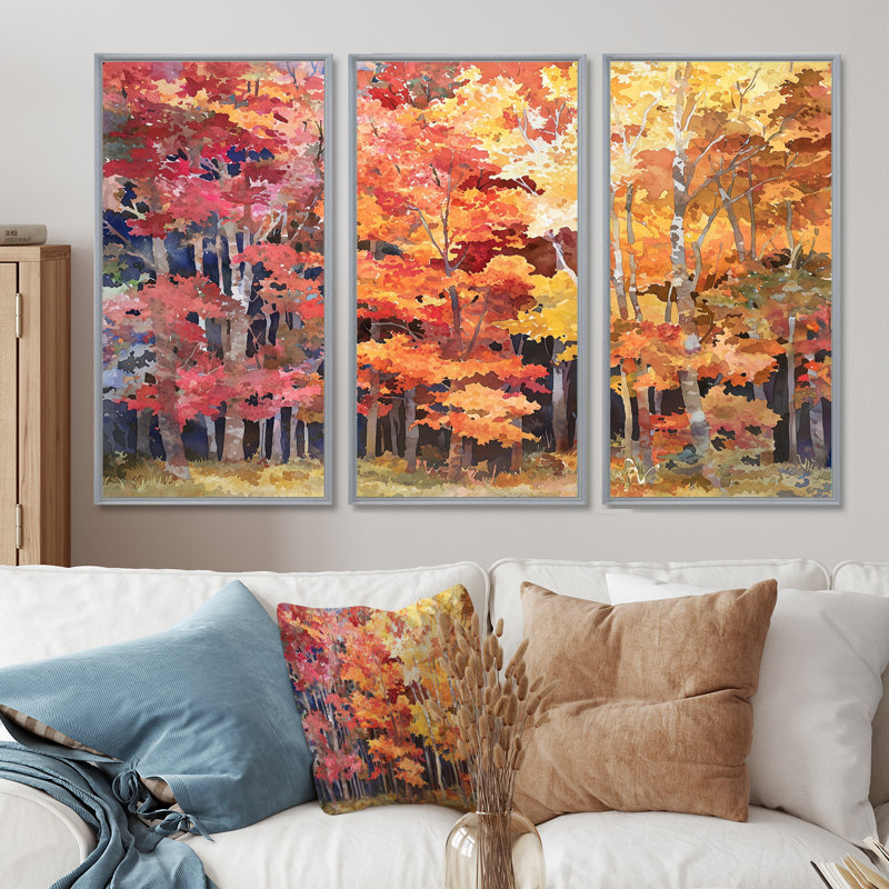 «Autumn Serenade Forest - Autumn Landscape», ensemble de reproduction d'art mural, H 28 po x l 36 po, Argent argent