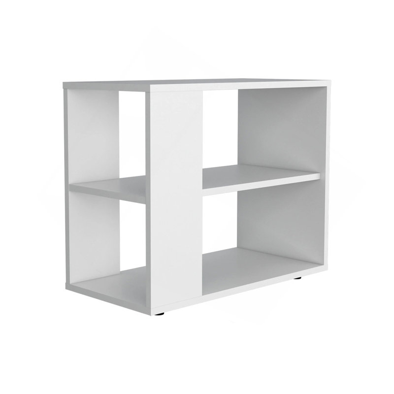 White Side Table In Melamine With Open Storage, White