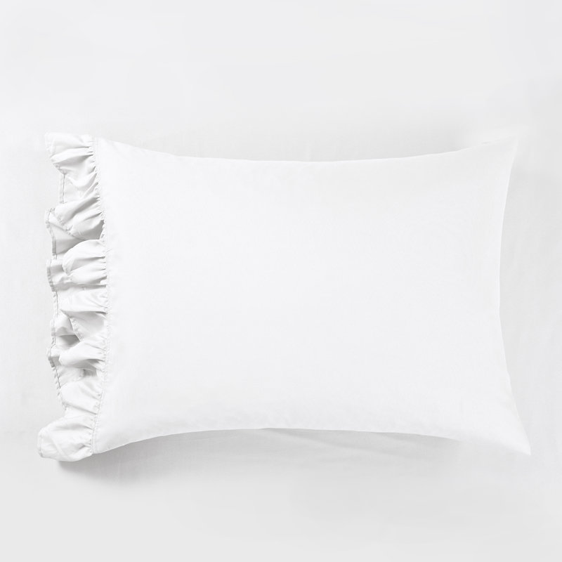 Ensemble de draps en microfibre Reyna Ruffle, Ensemble de draps pour taille de lit très grand a, Blanc