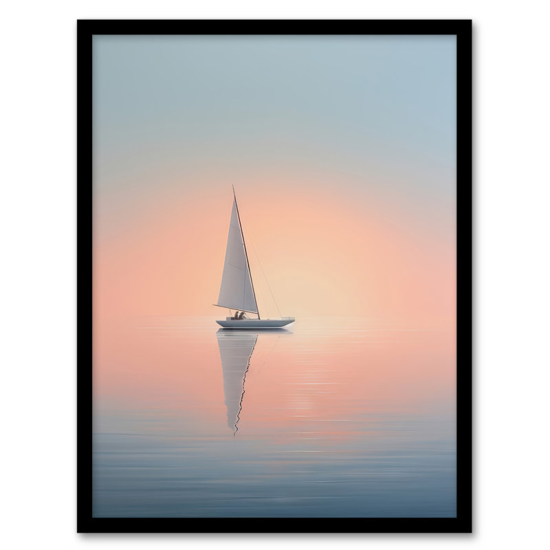 Mercides Simple Sail Boat Reflection Sea Ocean Sunset Minimalist - Single Picture Frame Print