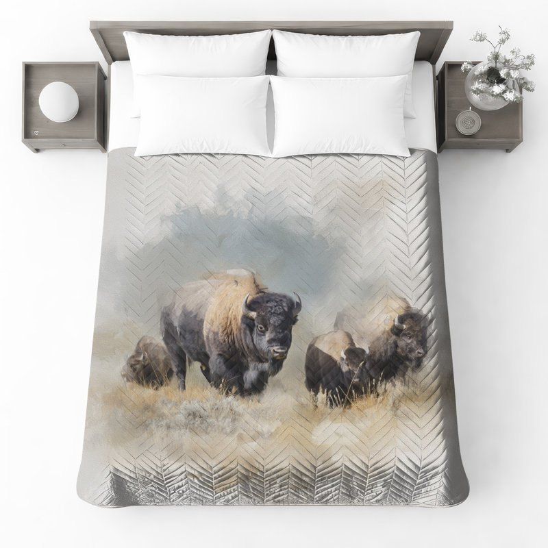Bison Watercolor Art Bedding Bison, couvre-lit animal, Lit simple