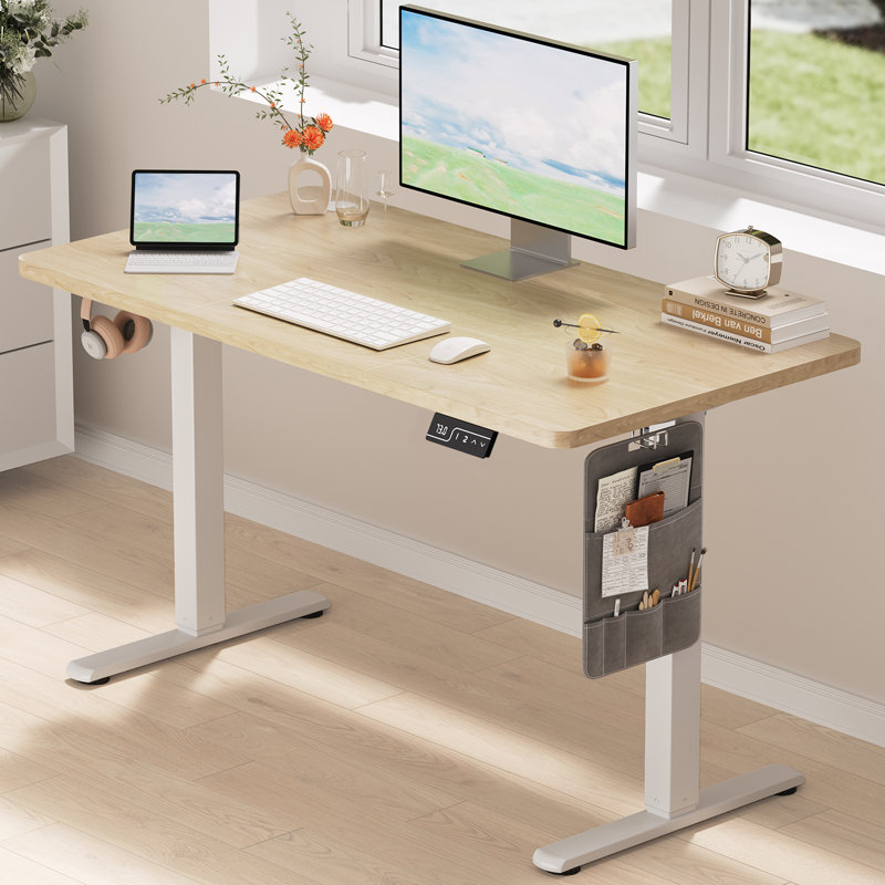 Adjustable Height Steel Standing Desk, 118cm H x 120cm W 60cm D, White, Beige