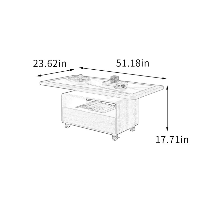 Table basse avec petit tiroir et petit appartement, H 17,71 po x L 51,18 po x l 23,62 po, Noir / brun, Brun / Noir