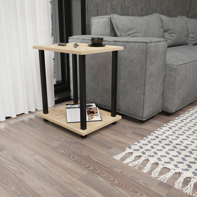 Monowi Square Side End Table, Black, Oak