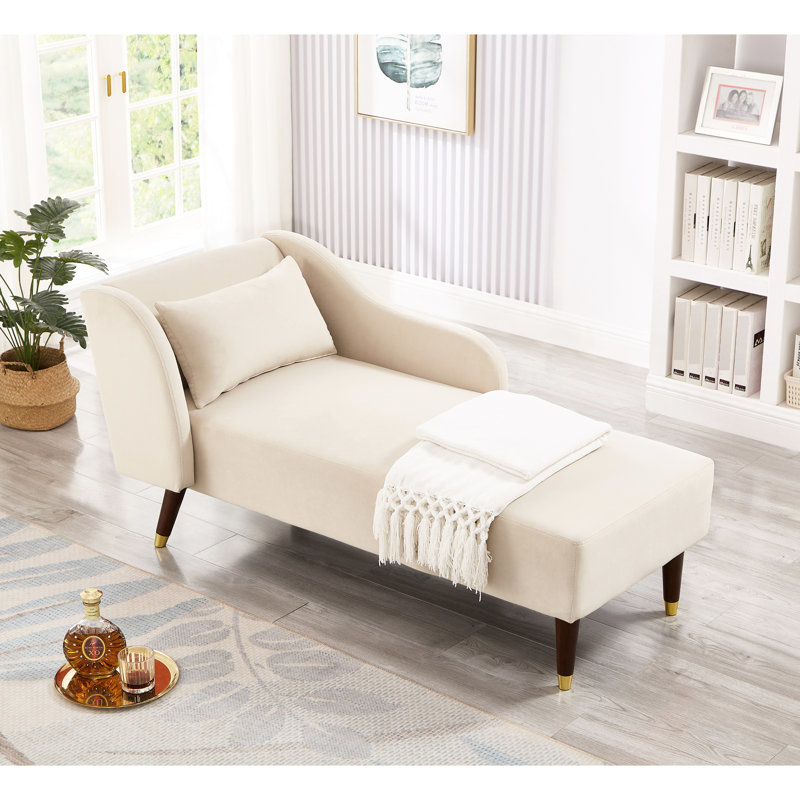 Chaise longue tendance en velours beige avec méridienne luxueuse en velours beige et rembourrage haut, Beige
