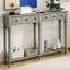 Console grise avec 4 tiroirs et tablette ouverte, style rétro, table de couloir rétro en bois de pin, lavabo, tiroirs, placage, conception stable
