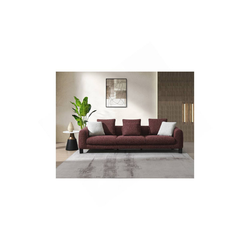 Canapé Mardi Maroon Tweed avec 6 coussins, L 109 po, Tissu bourgogne, Bourgogne