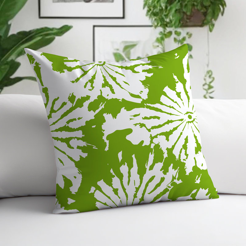 Coussin Cecil, Chartreuse / Blanc, H 15 po x l 15 po