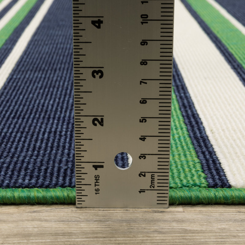 Sherley Preppy Stripe Green/ Navy Indoor-Outdoor Area Rug, Rectangle 7'10" x 10'
