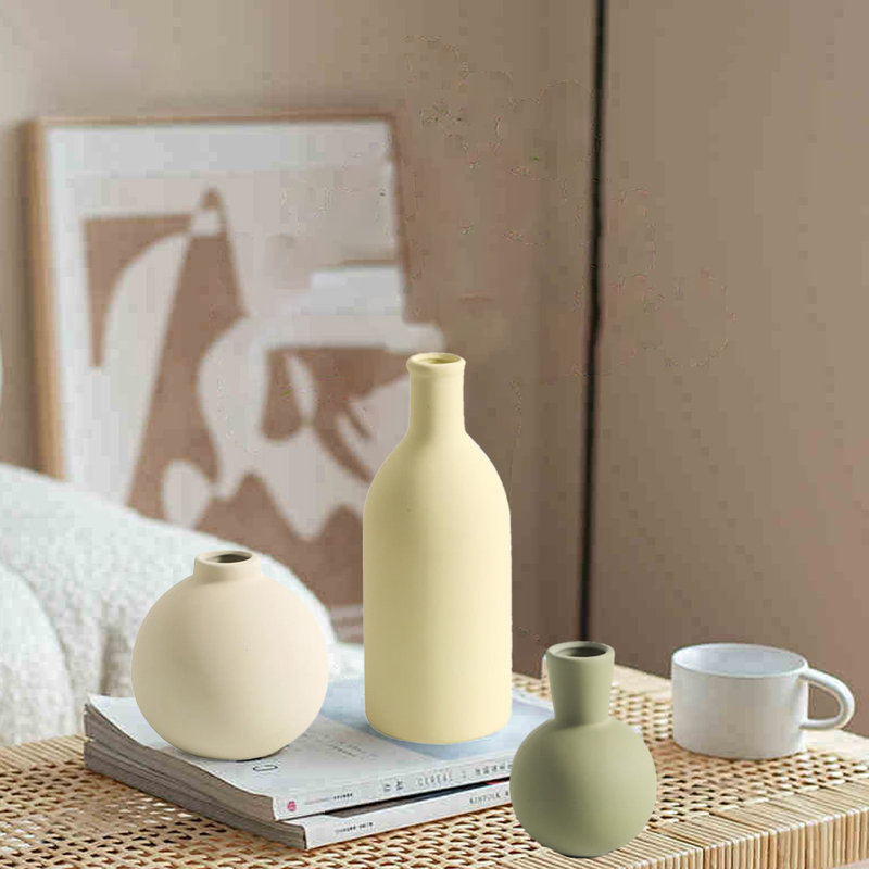Ceramic Vase Set Of 3, Decorative Flower Table Vase For Entryway,Living Room, Kitchen, Bedroom, Green/Beige/Yellow
