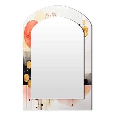 Escape To Serenity Vintage Pink Gold Watercolor - Geometric Asymmetrical Wall Mirror, Gold Arch Decorative Mirror, Printed Metal Art