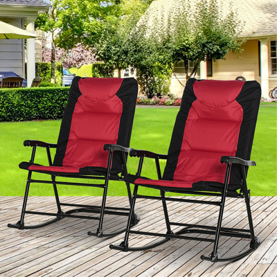 Ensemble de meubles de patio 2 pièces Outsunny avec 2 chaises berçantes pliantes rembourrées, style bistro pour véranda, camping, balcon, rouge