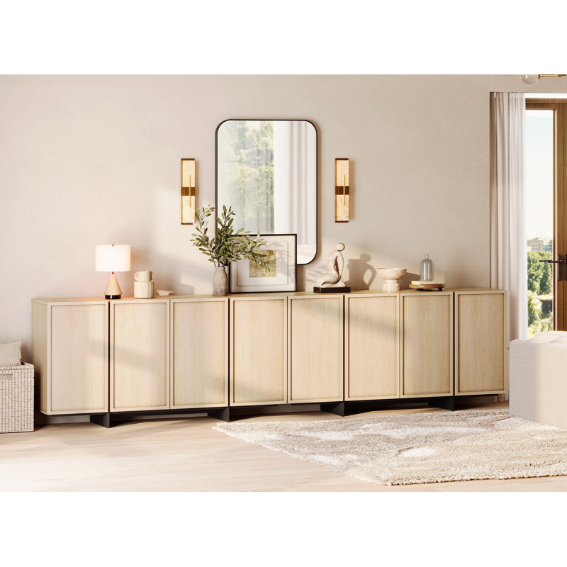 Maisonet Dresser With 8-Door Enclosed Storage Cabinet & T-Shaped Wood Legs, Media Console For Living Room, Bedroom, Family Room, Home Theater