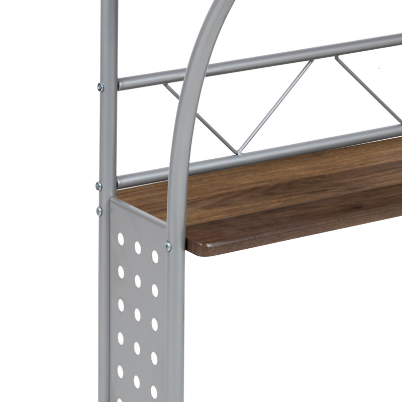 Bureau d'ordinateur Raith avec tablettes supérieures et inférieures, Noyer rustique