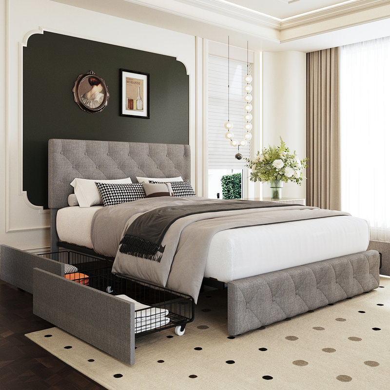 Romu Upholstered Metal Platform Storage Bed, Full / Double