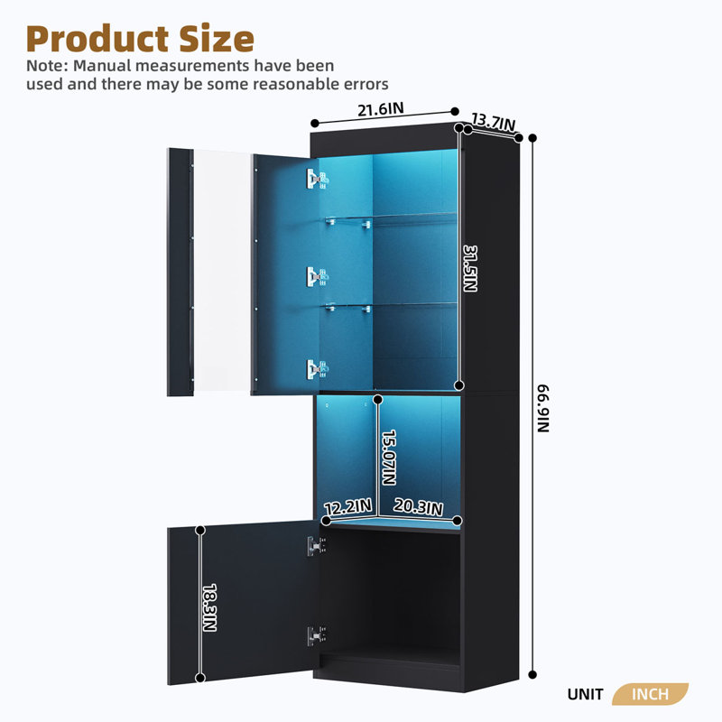 High Gloss Storage Cabinet with LED Lights, Black