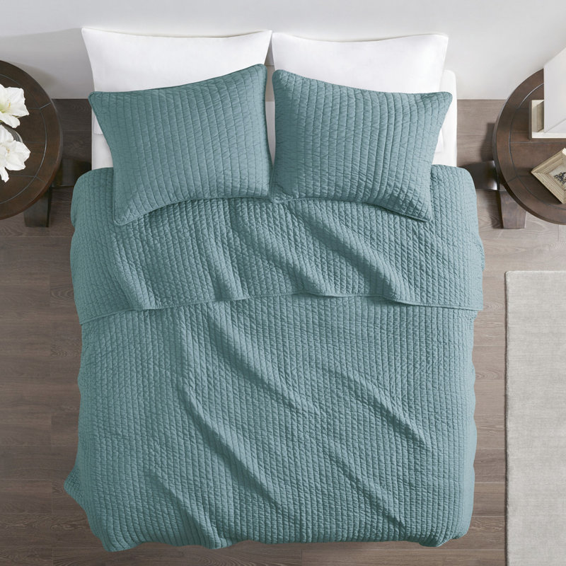 3 pièces de courtepointe pour lit double / grand lit en sarcelle - microfibre, rembourrage en coton, réversible, piqûre, crée une chambre invitante, comprend et 2 taies décoratives 3 rembourrées de coton