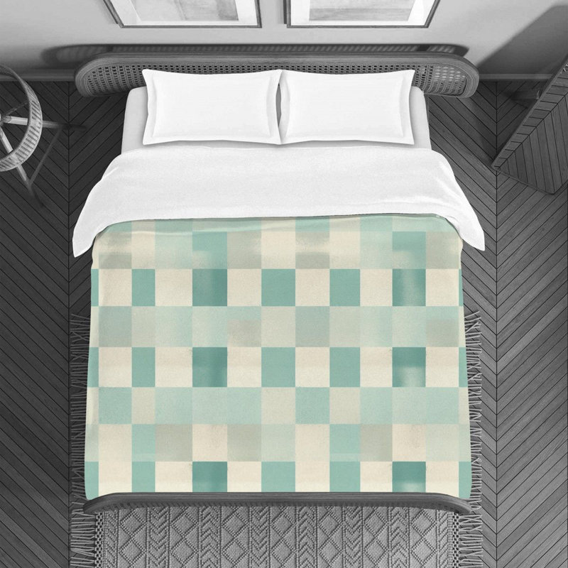Housse de couette à carreaux turquoise / beige, Housse de couette pour très grand lit