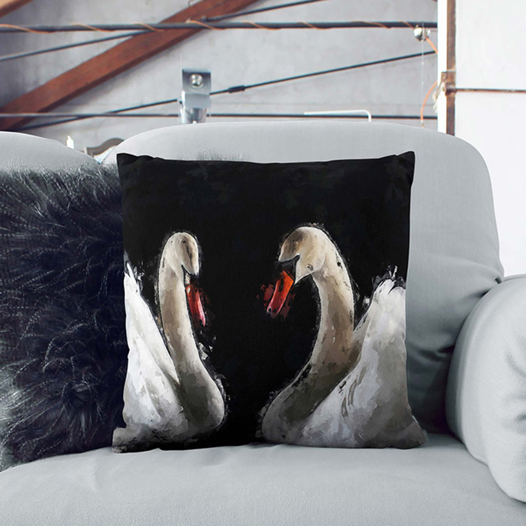 A Pair of Swans in Abstract Cushion with Filling
