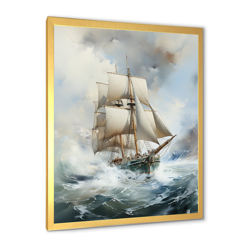 Bateau pirate, tempête, paysage, tempêtes, estampes murales, Cadre flottant noir, H 32 po x l 24 po