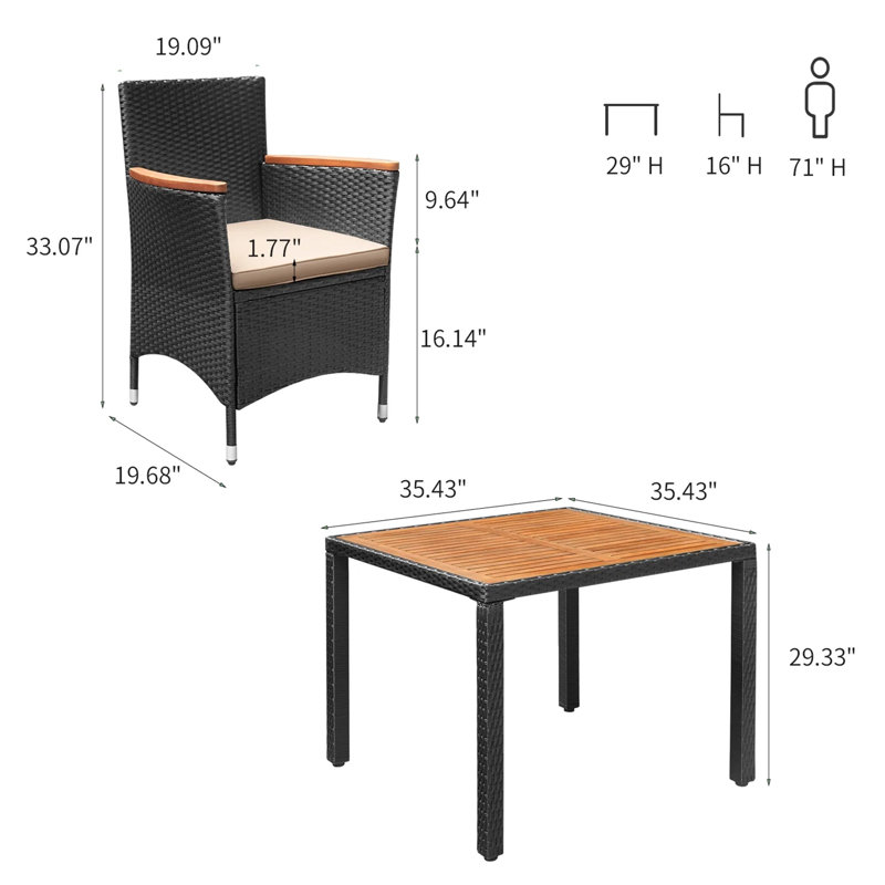 Ensemble de salle à manger 35,43 po Maltby Square, Noir