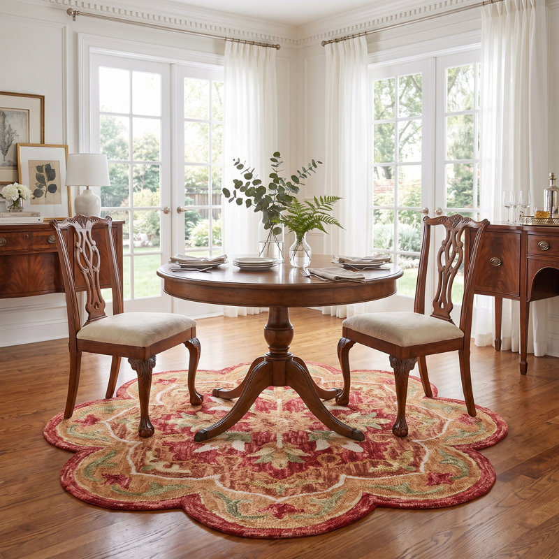 Tapis rond rouge / beige en laine noué à la main Padula, Rond 4 pi