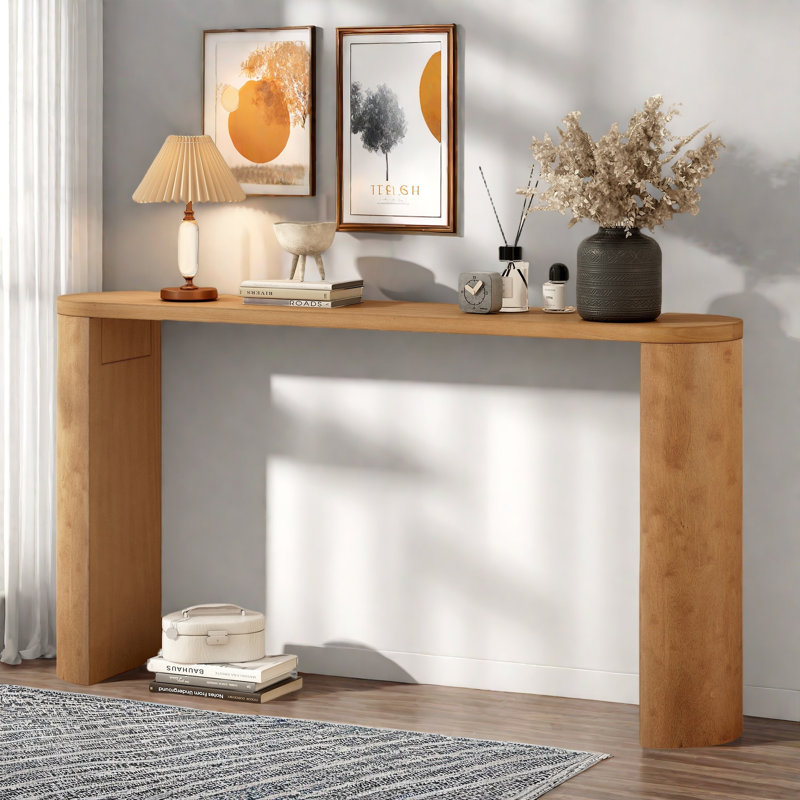 Simple Console Table With Semi-cylindrical Leg Design, Natural