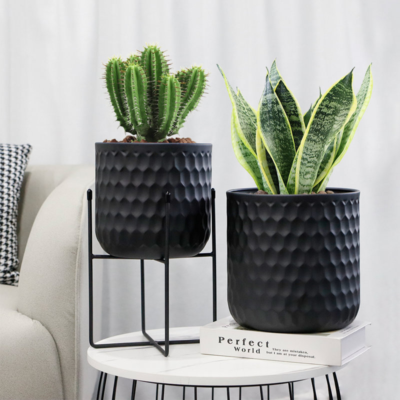 Almanda 2 pcs Black Metal Pot Planter with Stand